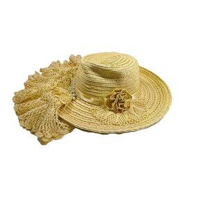 Upcycled Vintage Straw Hat with Doily and Pearls